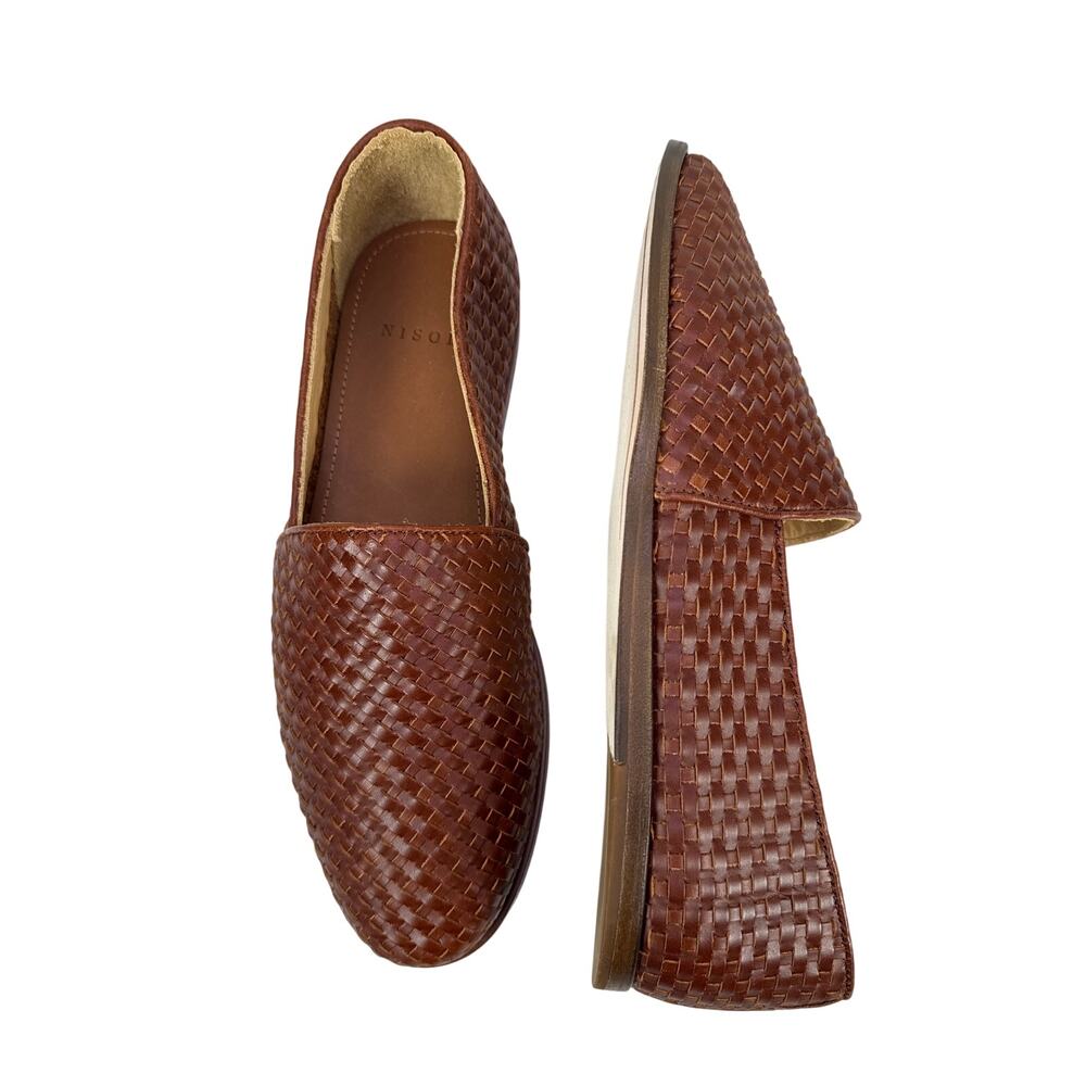 Nisolo Alejandro Woven Loafer Mens 11.5‎ Brandy Brown Leather Slip on Moccasin